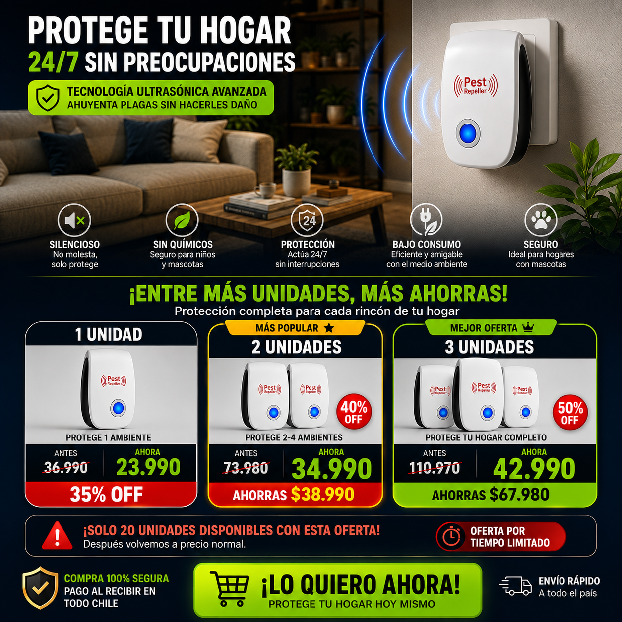 UltraSon Pro - Repelente de Plagas - Seguridad y Confianza para tu Familia