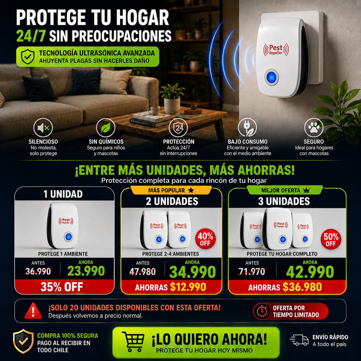 UltraSon Pro - Repelente de Plagas - Seguridad y Confianza para tu Familia