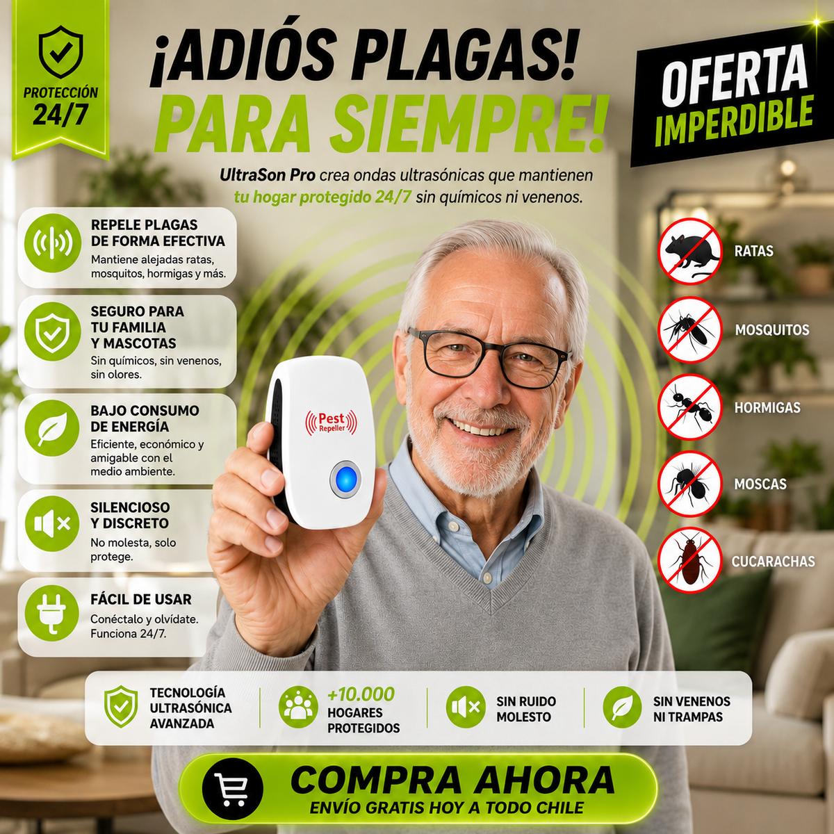 UltraSon Pro - Repelente de Plagas - Seguridad y Confianza para tu Familia